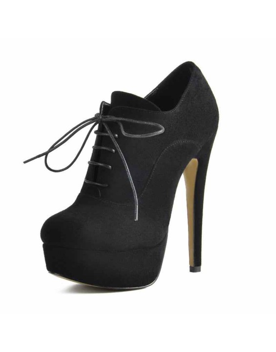 Platform Lace Up Stiletto High Heels Suede Leather Ankle Bootie