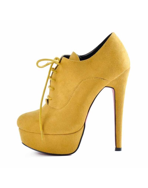 Platform Lace Up Stiletto High Heels Suede Leather Ankle Bootie