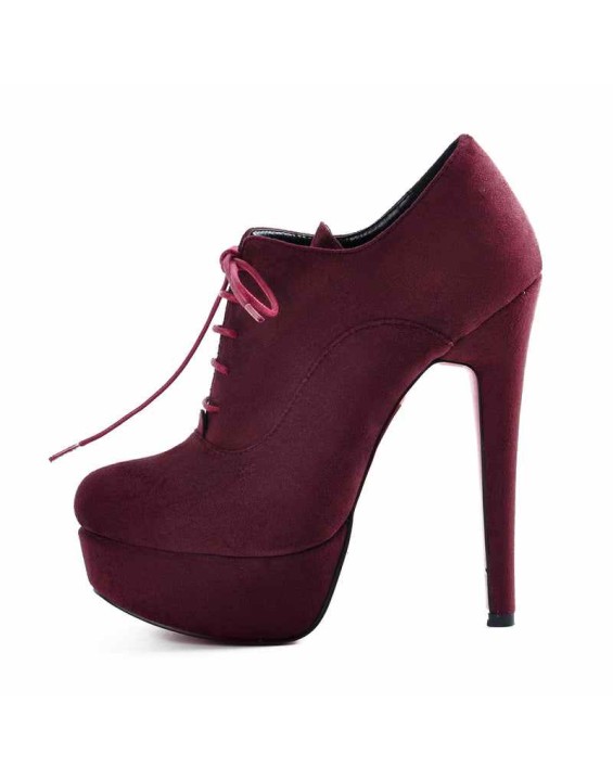 Platform Lace Up Stiletto High Heels Suede Leather Ankle Bootie