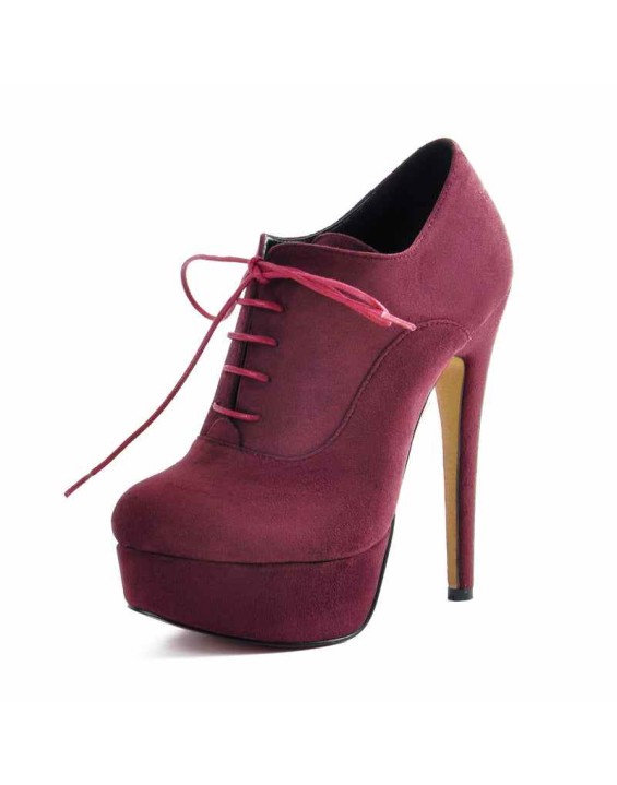 Platform Lace Up Stiletto High Heels Suede Leather Ankle Bootie