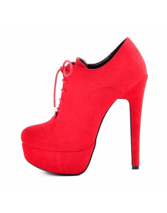 Platform Lace Up Stiletto High Heels Suede Leather Ankle Bootie