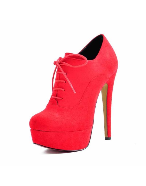 Platform Lace Up Stiletto High Heels Suede Leather Ankle Bootie