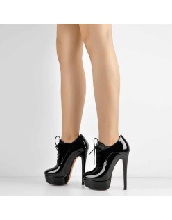 Platform Lace Up Stiletto High Heels Black Patent Leather Ankle Bootie