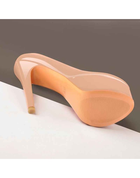 Patent Leather Rounde Toe Platform Baby Pink Stiletto High Heels Pumps