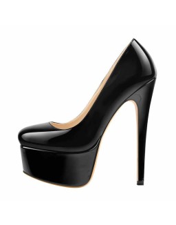 Patent Leather Rounde Toe Platform Black Stiletto High Heels Pumps