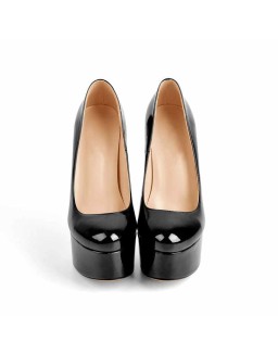 Patent Leather Rounde Toe Platform Black Stiletto High Heels Pumps