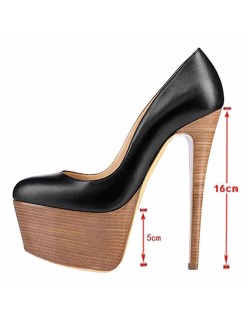 Rounde Toe Platform Wood Grain Stiletto High Heels Pumps