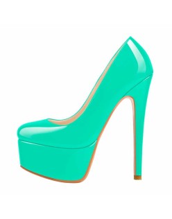 Patent Leather Rounde Toe Platform Green Stiletto High Heels Pumps
