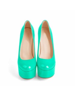 Patent Leather Rounde Toe Platform Green Stiletto High Heels Pumps