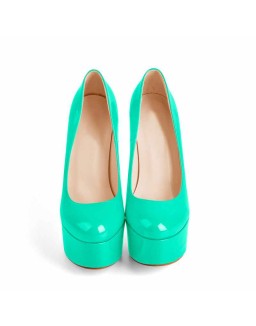 Patent Leather Rounde Toe Platform Green Stiletto High Heels Pumps