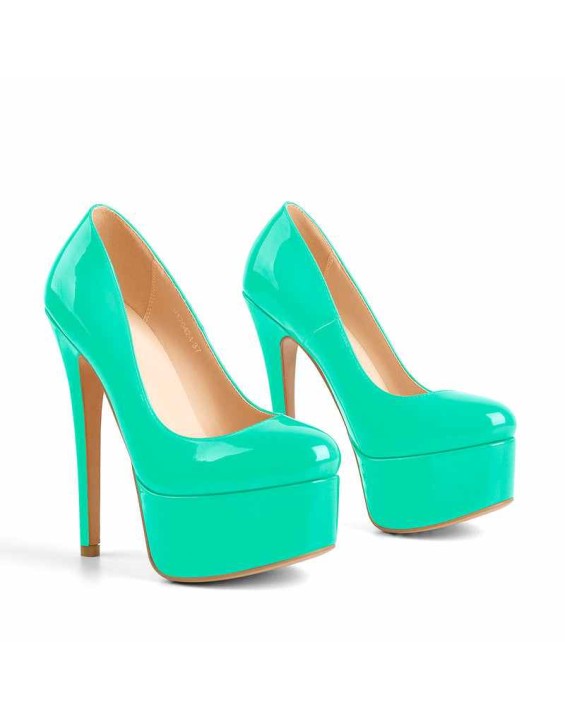 Patent Leather Rounde Toe Platform Green Stiletto High Heels Pumps