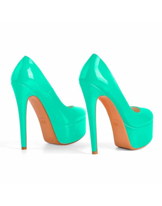 Patent Leather Rounde Toe Platform Green Stiletto High Heels Pumps