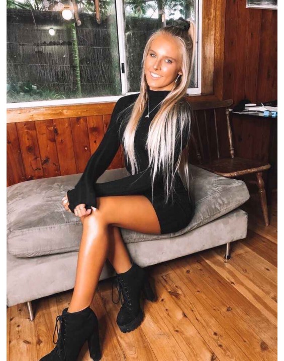 Platform Round Toe Lace Up Chunky High Heels Suede Ankle Boots