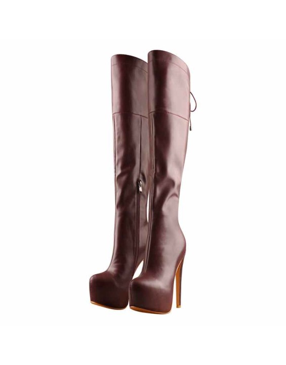 Faux Leather Round Toe Platform High Heels Over The Knee Boots