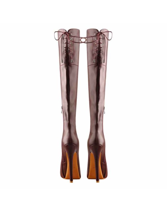 Faux Leather Round Toe Platform High Heels Over The Knee Boots