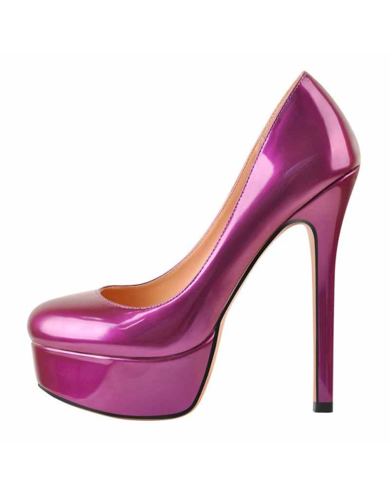 Round Toe Stiletto High Heel 3CM Platform Purple Slip On Pumps