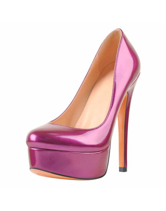 Round Toe Stiletto High Heel 3CM Platform Purple Slip On Pumps