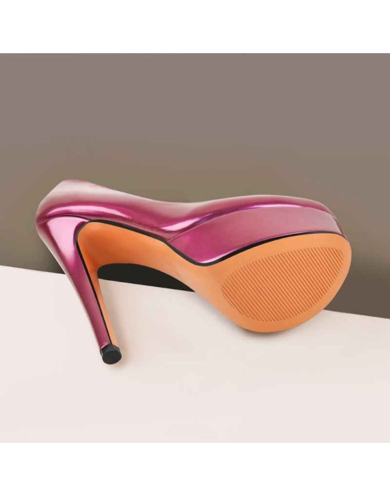 Round Toe Stiletto High Heel 3CM Platform Purple Slip On Pumps