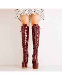 Burgundy Platform Lace-Up Knee High Boot