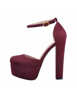 Platform Chunky High Heel Mary Jane Burgundy Pumps