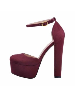 Platform Chunky High Heel Mary Jane Burgundy Pumps