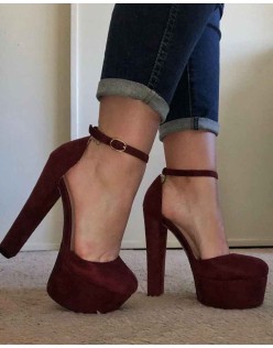 Platform Chunky High Heel Mary Jane Burgundy Pumps