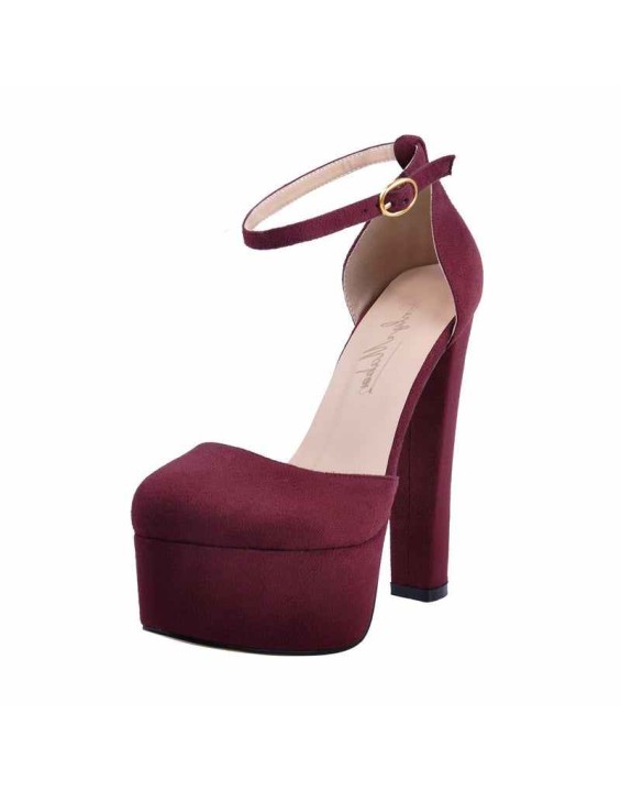 Platform Chunky High Heel Mary Jane Burgundy Pumps