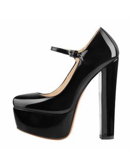 Mary Jane Round Toe Ankle Strap Platform Pumps