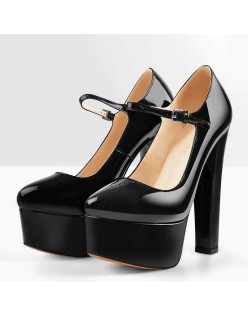 Mary Jane Round Toe Ankle Strap Platform Pumps