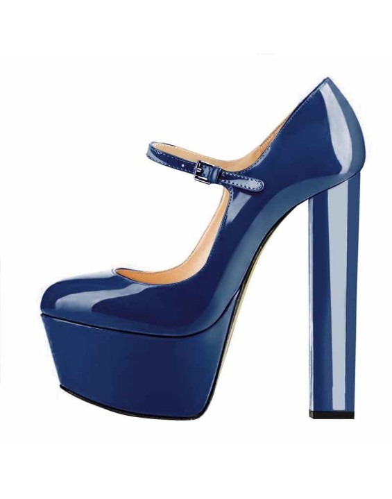 Mary Jane Round Toe Ankle Strap Platform Pumps