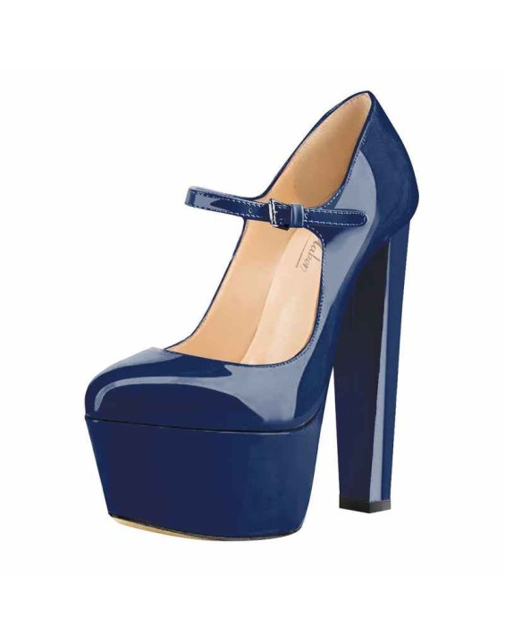 Mary Jane Round Toe Ankle Strap Platform Pumps