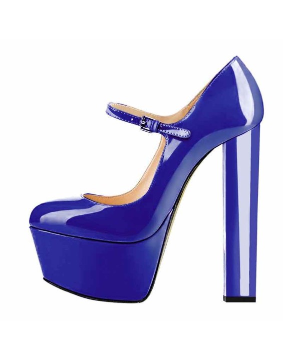 Mary Jane Round Toe Ankle Strap Platform Pumps
