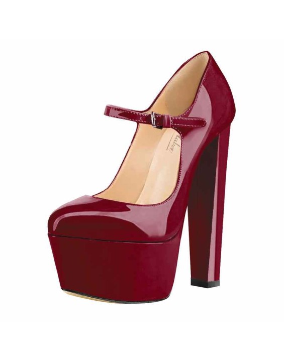 Mary Jane Round Toe Ankle Strap Platform Pumps
