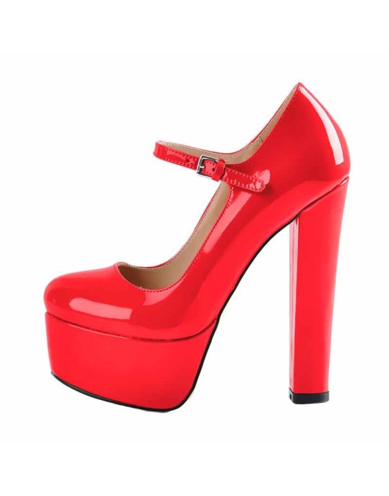 Mary Jane Round Toe Ankle Strap Platform Pumps