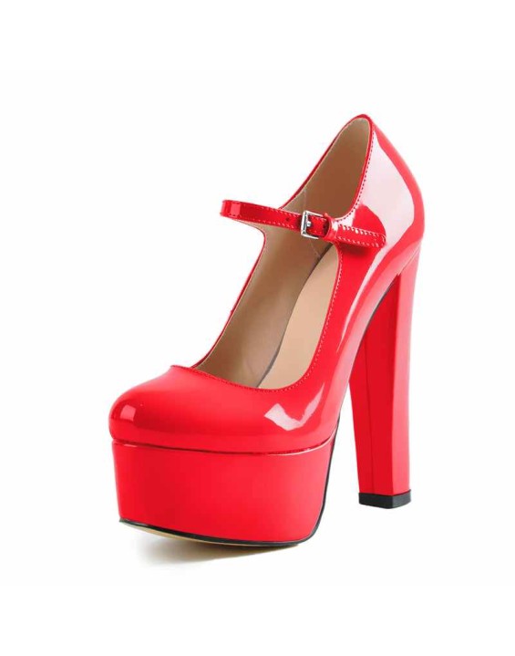 Mary Jane Round Toe Ankle Strap Platform Pumps