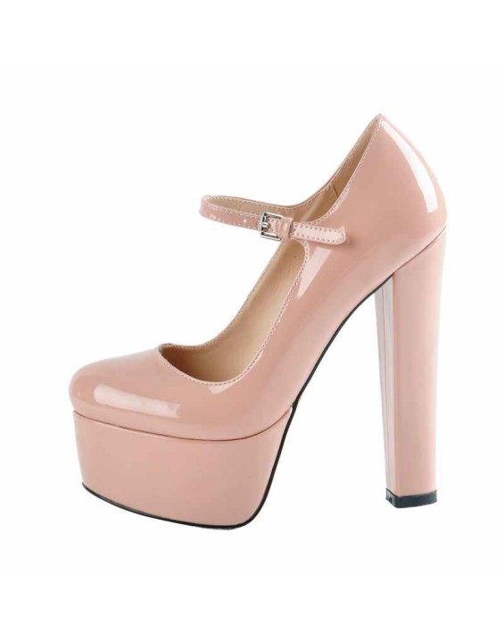 Mary Jane Round Toe Ankle Strap Platform Pumps