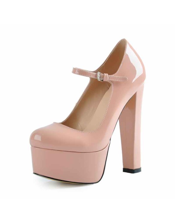 Mary Jane Round Toe Ankle Strap Platform Pumps