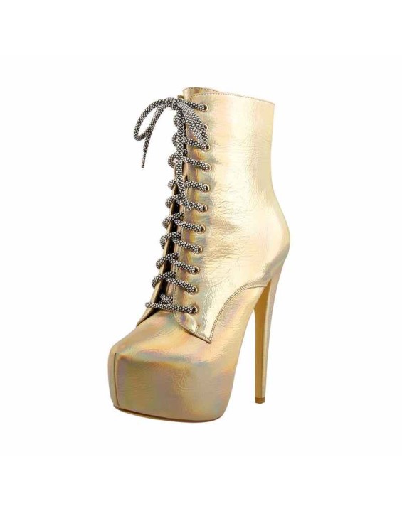 Gold Magic Color Platform Lace Up Mid-calf Boots