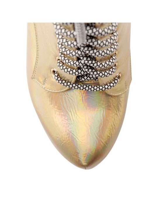 Gold Magic Color Platform Lace Up Mid-calf Boots