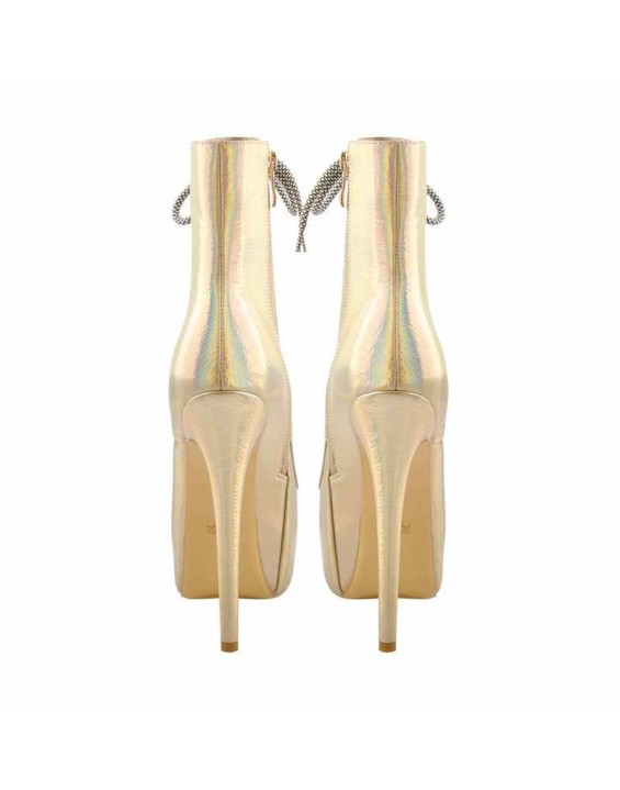Gold Magic Color Platform Lace Up Mid-calf Boots