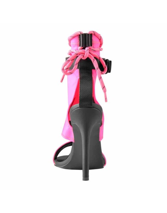 Open Toe Lace-up Ankle Buckle Pink High Heels Booties Sandals