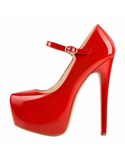Mary Jane Platform Red Pointed Toe Stiletto High Heels Pumps