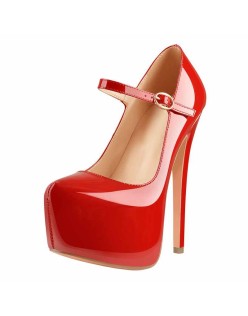 Mary Jane Platform Red Pointed Toe Stiletto High Heels Pumps