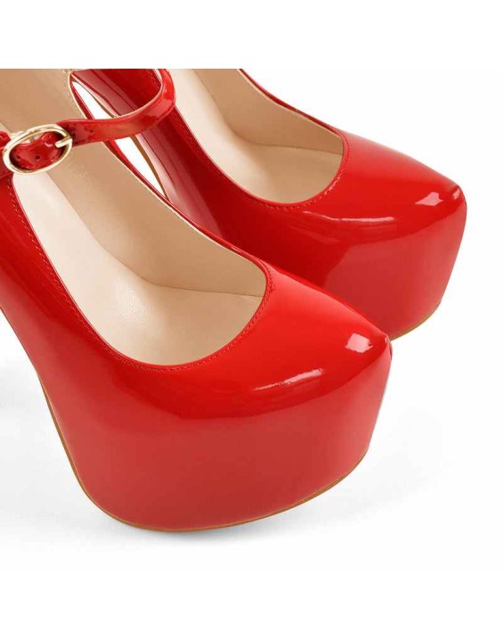Mary Jane Platform Red Pointed Toe Stiletto High Heels Pumps