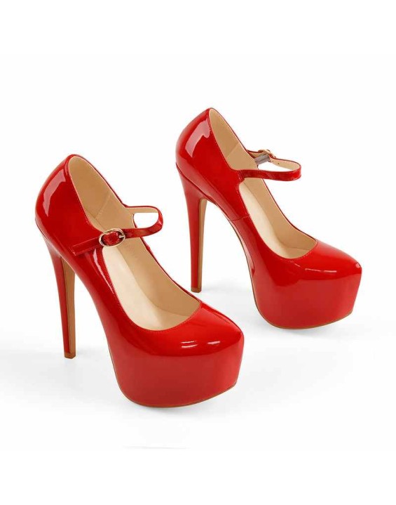 Mary Jane Platform Red Pointed Toe Stiletto High Heels Pumps