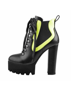 Round Toe Platform Chunky Heels Stitching Stretch Ankle Boots