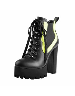 Round Toe Platform Chunky Heels Stitching Stretch Ankle Boots