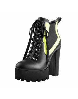 Round Toe Platform Chunky Heels Stitching Stretch Ankle Boots