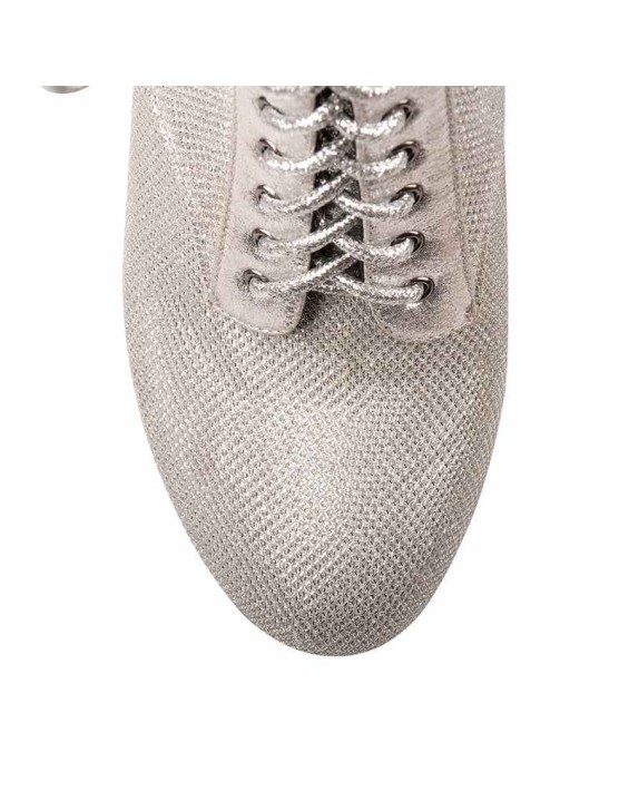 Round Toe Platform Lace Up Boots Silver Mesh Chunky Heels Ankle Booties