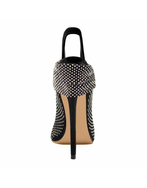 Clear Fishnet Pointed Toe Slim High Heels Rhinestone Sandals Boots